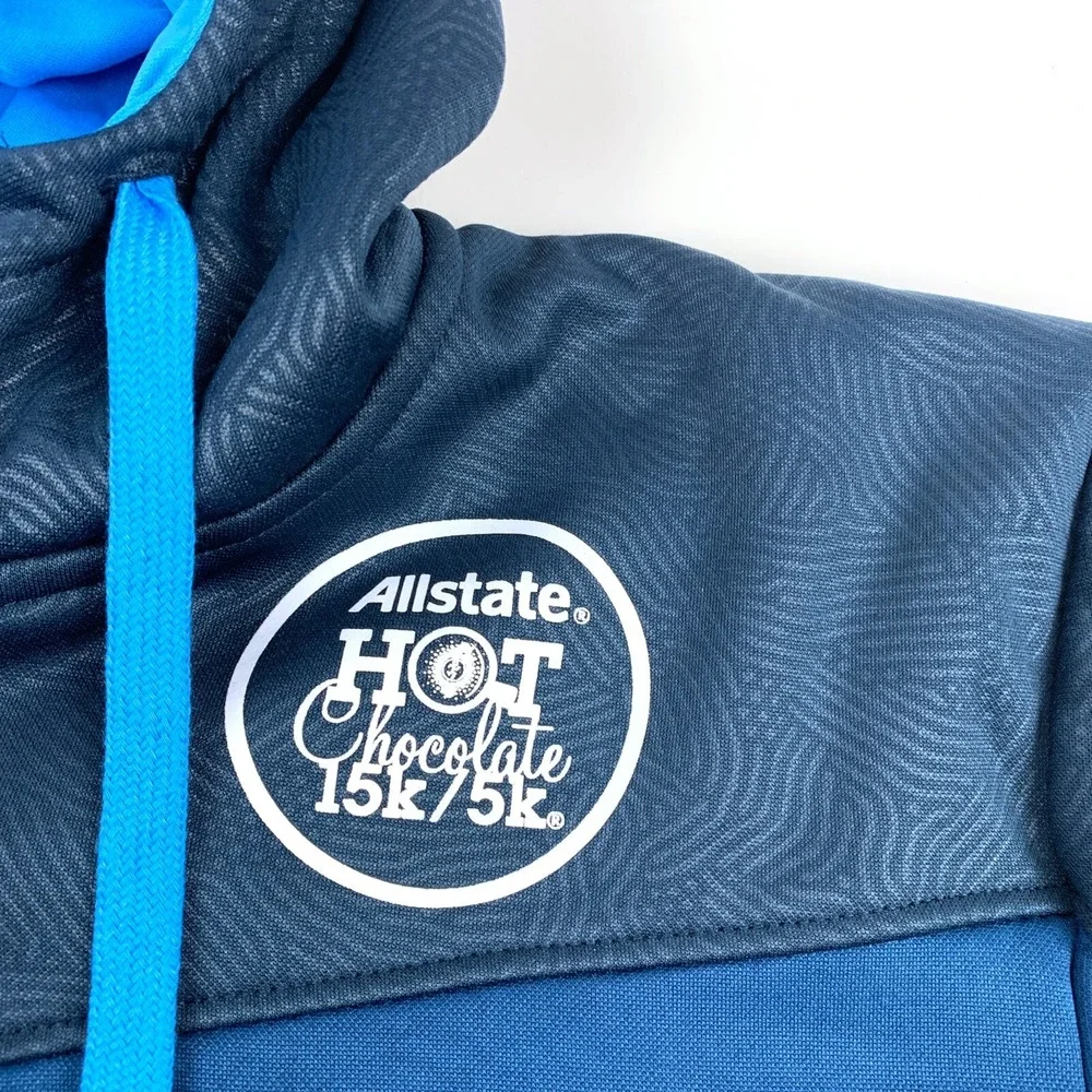 Hot Chocolate 15k/5k Jacket Hooded Full Zip Fleece Lined Mens L Teal Running Man
